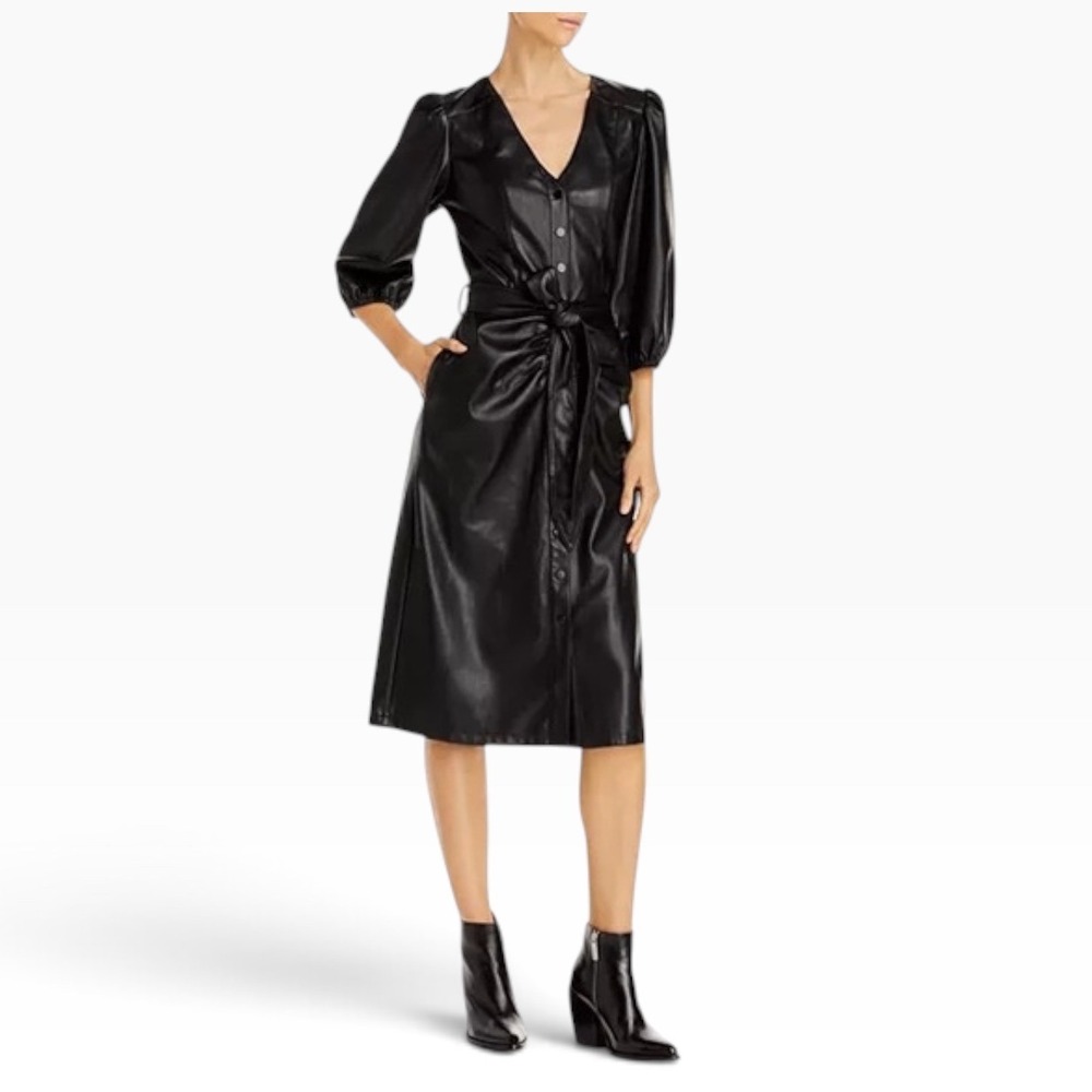 House of Harlow 1960 Black Faux Leather Whimsigoth Midi Dress Small NWT